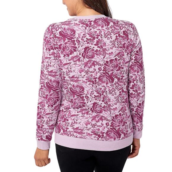 Denim & Co. Printed French Terry Round Neck in Dusty Lavender NEW Size Small - Picture 2 of 3